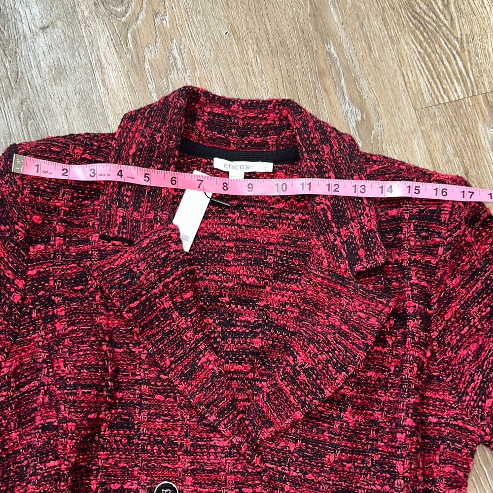 Chico's Red Allure Tweed plaid Blazer cardigan sweater - Picture 10 of 15